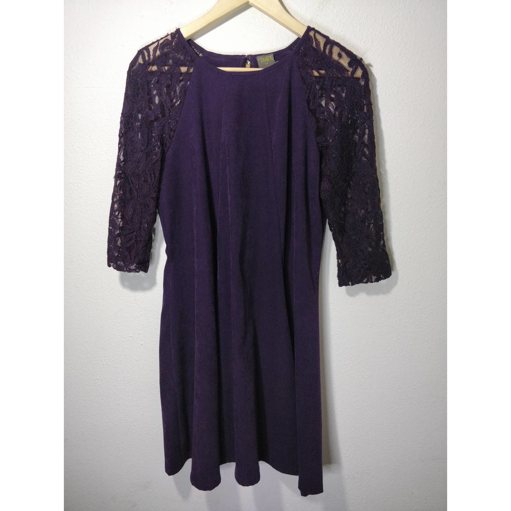 Just Taylor Purple Faux Suede Lace Sleeve Swing Skirt Midi Dress Size 12
